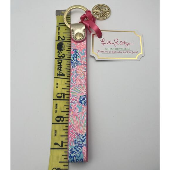 Vera Bradley Splendor In Sand Strap Key Chain Ring with Logo Charm - Picture 3 of 6